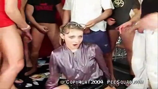 Nerdy blonde girl has her face covered in cum 