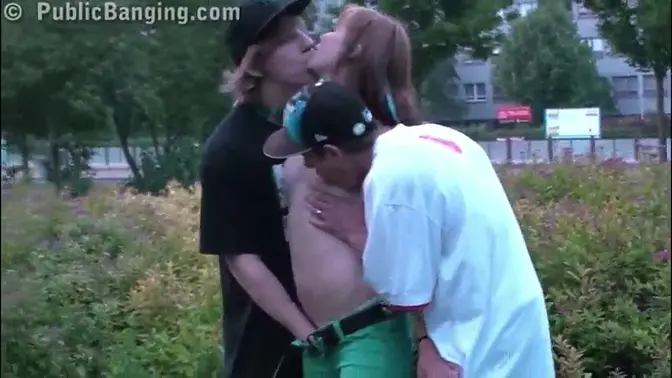 Charming teenie girl gets gangbanged in public with cute pretty boobs