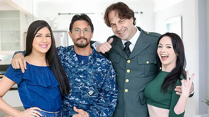 Military stepdads teach taboo rules to their sexy teen daughters