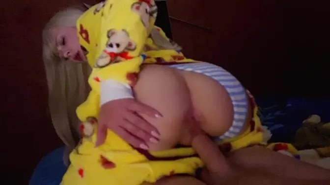 Scared teen gives deepthroat blowjob to stepdad's big cock