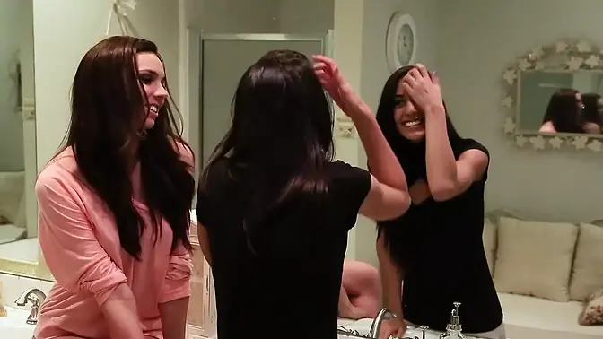 Brunette lovers lick each other's pussies and fuck