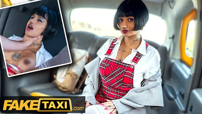 Charming French student seduces taxi driver for a free ride