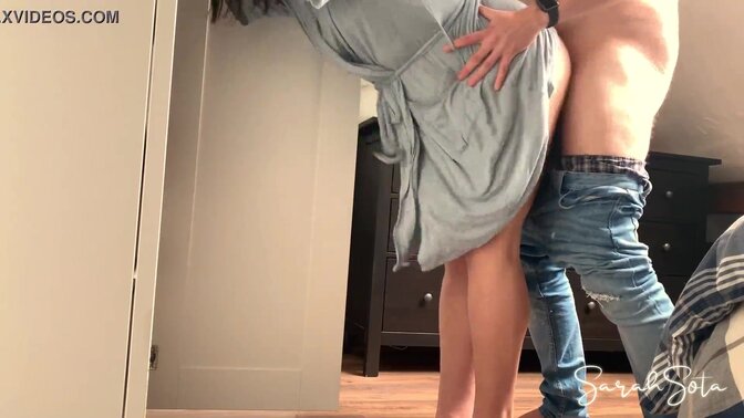 Chubby GF gets creampied while dressed and surprised by boyfriend