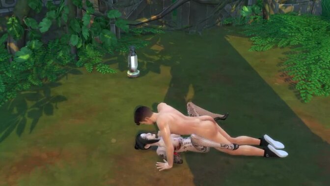 Athletic guy roughs up Asian woman in the woods