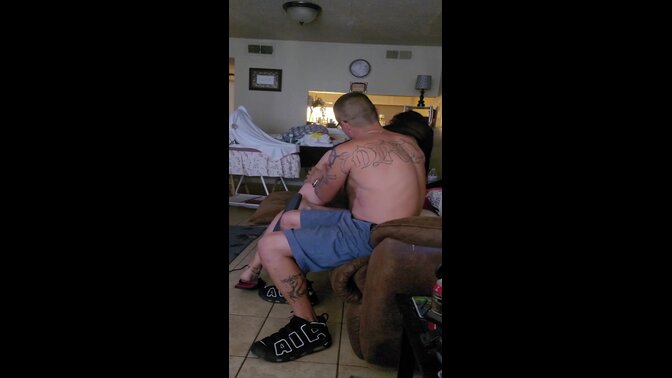 Cuckold husband watches Naughty Natty's pussy cream all over that big dick