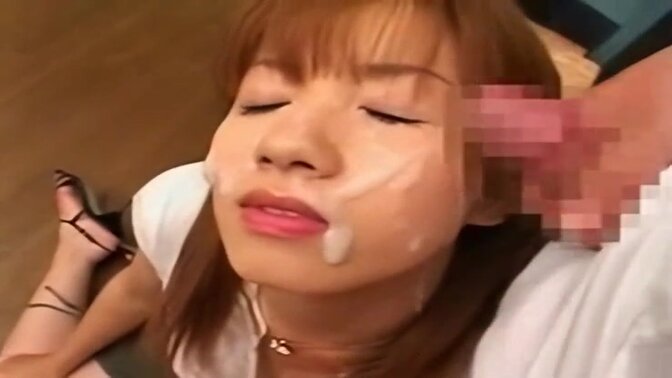 Virgin Japanese babe gets a sloppy facial cumshot