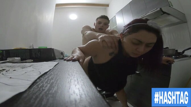 Sexy Latina takes big cock in kitchen