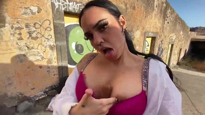 Outdoors girlfriend touches herself