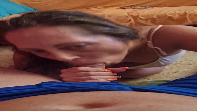 Amateur rubia masturbates with a big dick in her mouth