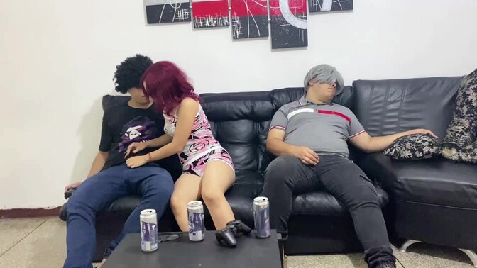 I'm at my best friend's house playing play and his slutty wife starts to touch me