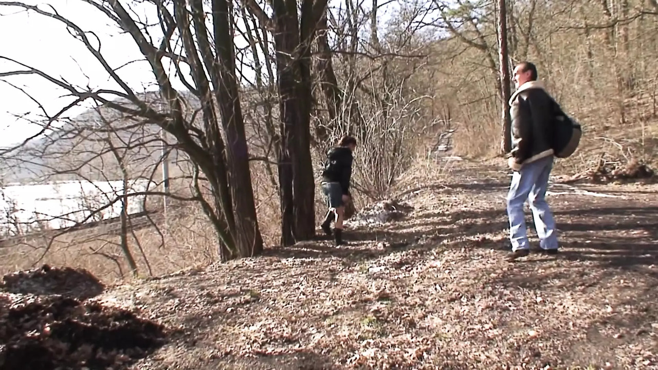 German cougar pleases young stud in the woods