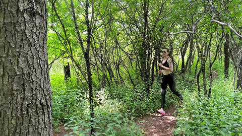 She's getting two cocks in her ass🍑 while wearing jogging pants in woods