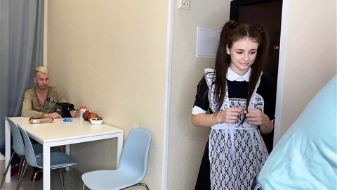 Stepdad gets serviced by eager underaged student amidst school supply chaos