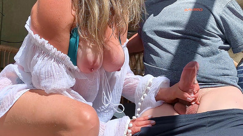 Wife's Voluptuous Nippled Titans Tapped Out the Sandy Shorefront