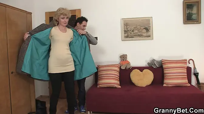 Slim 60 years mature older blonde and man