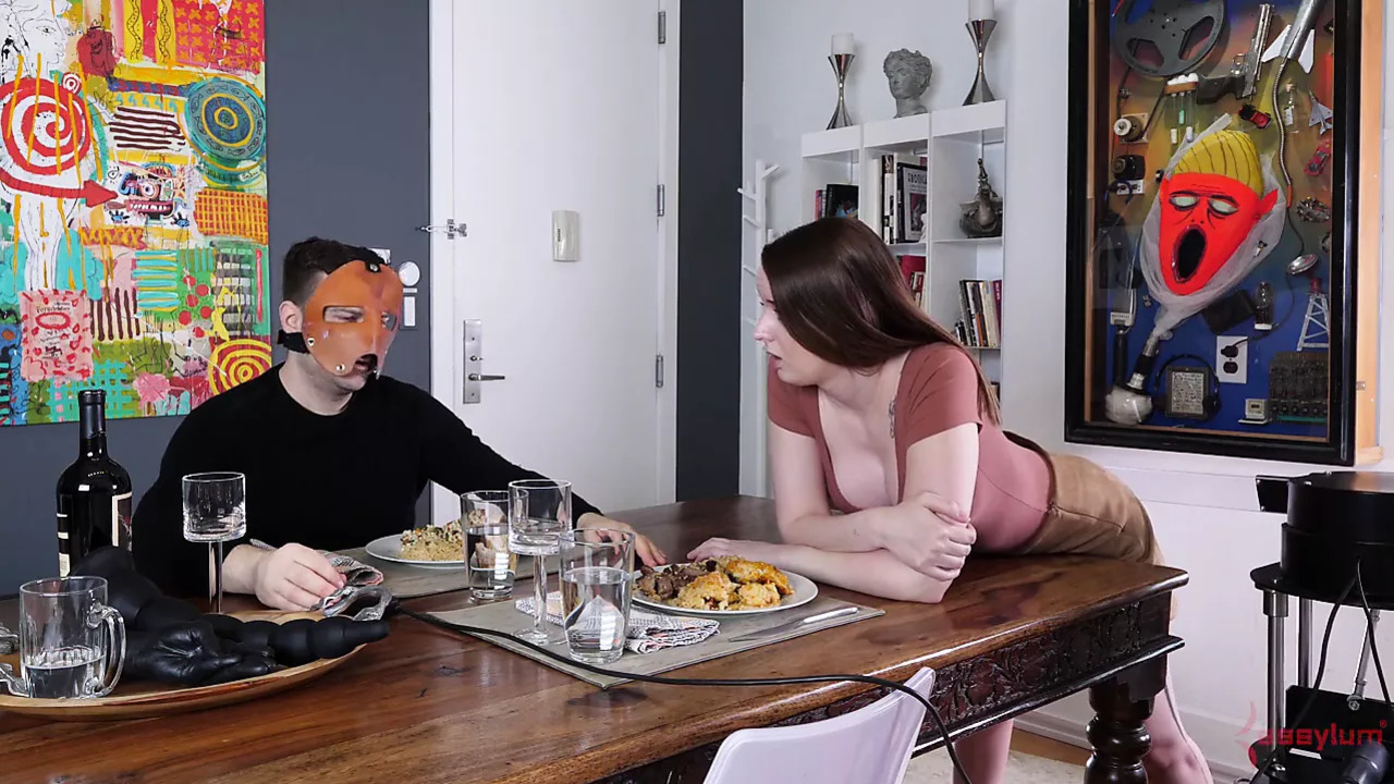 Petite sub gets spanked by machine, deepthroats cock