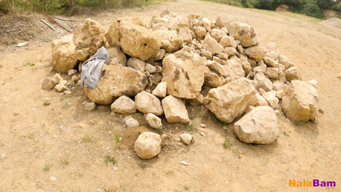 Helpless babe gets coerced into wild gravel pit gangbang