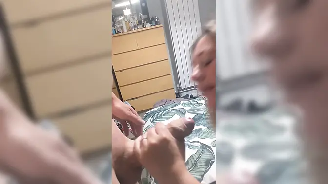 Busty British babe gives sloppy blowjob