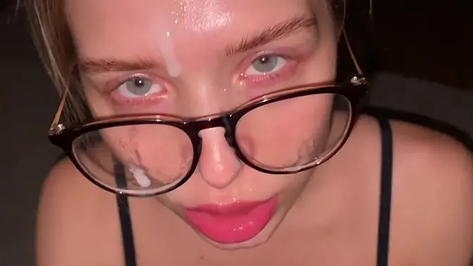 Nerdy schoolgirl in plaid skirt gives a messy bj to her neighbor's fianc�