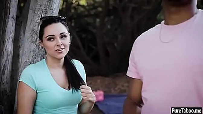 Teen GF with big tits sucks huge black cock