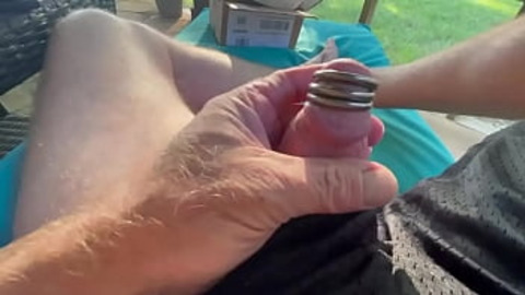 Slutty blonde sucks massive phallus 'til horned helmet overflows with precum