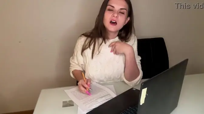 Office temptress shows off big tits and gets a hot cumshot