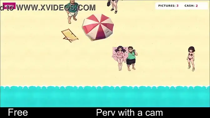 Perv cam girl in a bikini teases on the beach