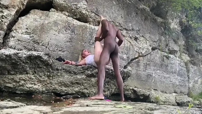 Interracial couple gets naughty on a hike