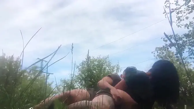 Brunette Hardcore Sex and Cumshot Outside in the Wood