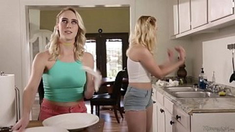 Blonde bombshells ravaging each other with harnesses