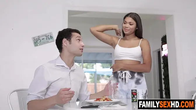 Stepsister gives stepbrother a hot blowjob during lockdown