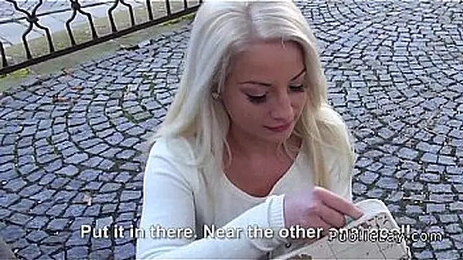 Hungarian blonde student flashes and blows cock for cash in public