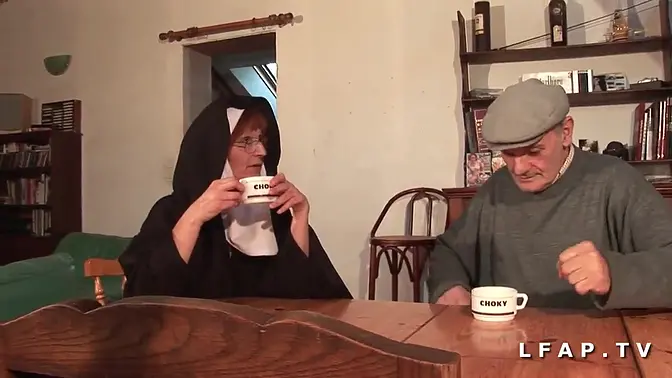 Grandpa and his friend defile a nun's ass