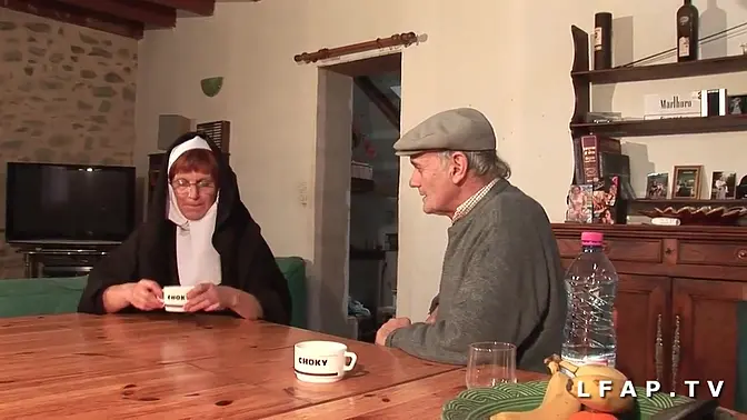 Grandpa and his friend defile a nun's ass