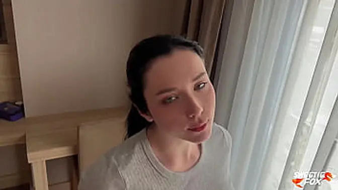 Brunette beauty deepthroats and gets intense fucked in hotel