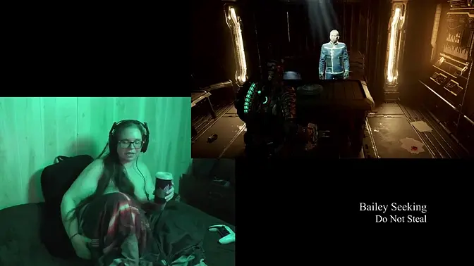 Big-titted brunette plays dead space 8, all naked