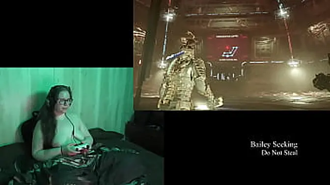 Big-titted brunette plays dead space 8, all naked
