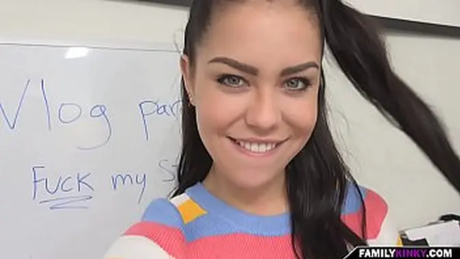 Stepsister gives sexy blowjob and rides cock