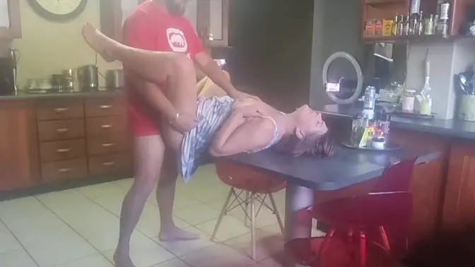 Brother-in-law's big cock fills me up in the kitchen