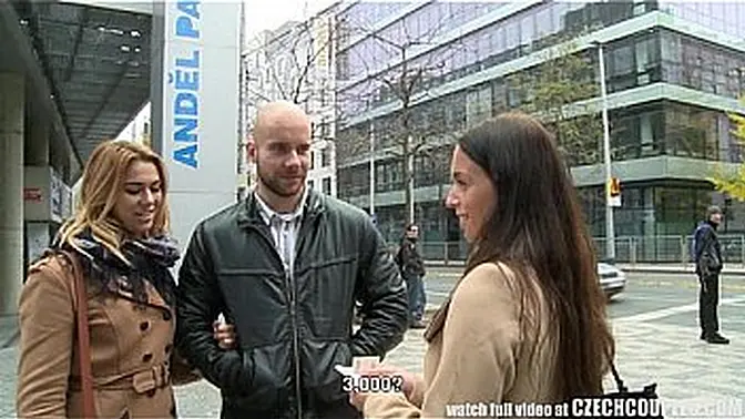 Teeny busty teen blows BF for cash in public