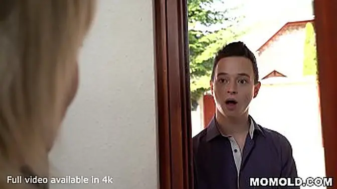 Tattooed MILF in stockings rides young boy reverse cowgirl and gives a blowjob