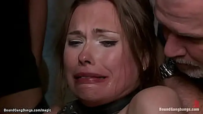 Russian bride gets double penetration and bondage in interracial gang bang