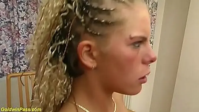 Skinny German teen Monika Sommer double penetrated by step brothers