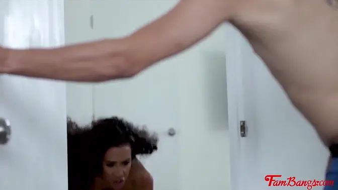 Ebony stepsis rides stepbro's cock