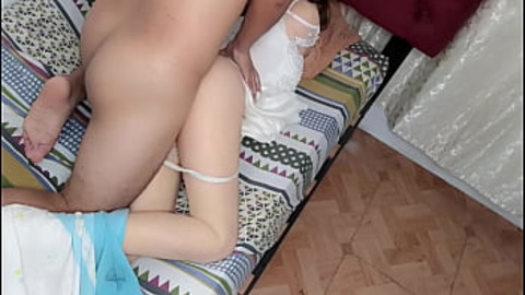 Stunning stepparent comforts sobbing bride-to-be with his gargantuan erection on unwanted wedding day getaway