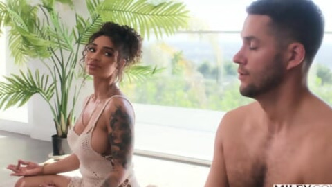 Older woman seduces multiple guys during intense yoga routine, her body ravaged all day