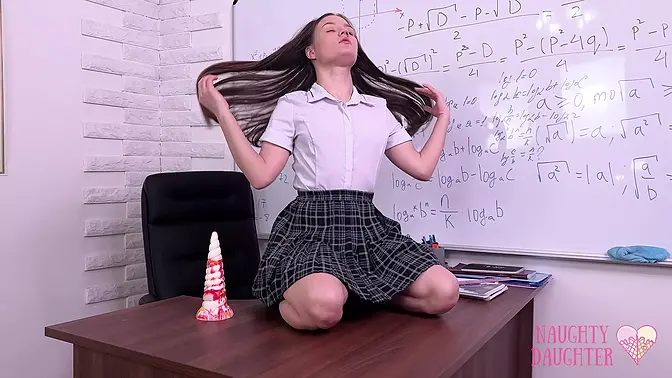 Tight college girl gets her twat ripped by a monster dildo