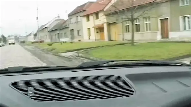 Round titted babe form Germany masturbating and swallowing a dong in the car