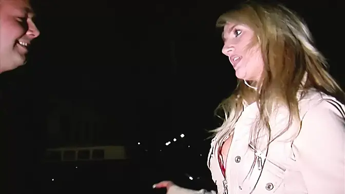 A blonde German whore gets her round tits covered with sperm