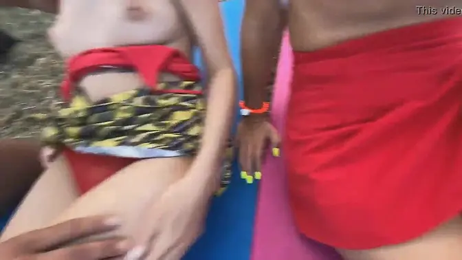 Teen cuties give BJ and show off small holes